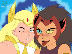  2020 2020s 2girls adora after_sex artist_name blonde_female blonde_hair blue_eyes brown_hair canon_couple cat_ears catgirl catra female female_focus female_only freckles heterochromia hi_res long_hair mbhen114 one_eye_closed pauldrons platinum_blonde_hair she-ra she-ra_and_the_princesses_of_power straight_hair tiara tongue tongue_out watermark yellow_eyes yuri 