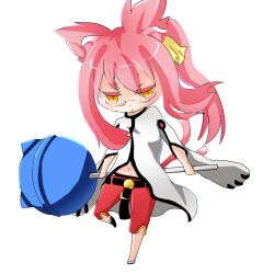  animal_ears arc_system_works bell belt blazblue candy cat_ears cat_eyes cat_tail female glasses haruyan_k kokonoe labcoat lollipop long_hair multiple_tails orange_eyes pants pink_hair ponytail ribbon slit_pupils solo tail yellow_ribbon 