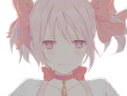  bad_drawr_id bad_id bad_link female kaname_madoka kaname_madoka_(magical_girl) mahou_shoujo_madoka_magica mahou_shoujo_madoka_magica_(anime) oekaki pink_eyes pink_hair portrait ribbon shiho_(pixiv) short_twintails simple_background solo tears twintails 