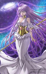  athena_(saint_seiya) bad_id bad_pixiv_id bare_shoulders breasts choker cleavage dress female galaxy green_eyes long_hair medium_breasts milky_way photoshop_(medium) purple_hair saint_seiya saint_seiya:_the_lost_canvas sasha_(saint_seiya:_the_lost_canvas) shainea solo space staff star_(sky) very_long_hair 