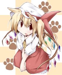  animal_ears ascot bibi02 blonde_hair blouse bow cat_ears commentary_request dress female flandre_scarlet hat kemonomimi_mode oerba_yun_fang red_eyes shirt short_hair side_ponytail solo tail touhou wings 