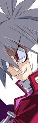  1boy demon_boy disgaea disgaea_team_attack glasses harada_takehito highres makai_senki_disgaea_3 makai_senki_disgaea_4 male_focus mao_(disgaea) official_art red_eyes round_eyewear smile solo white_hair 