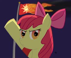  absurd_res angelkiller777 apple_bloom_(mlp) burning defiant earth_pony equestrian_flag equid equine female feral fight_the_power fire flag friendship_is_magic hasbro hi_res horse mammal my_little_pony pony resistance solo young young_female young_feral 