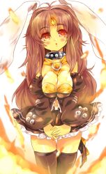  :o animal_ears bad_id bad_pixiv_id bare_shoulders black_thighhighs blush breasts brown_hair choker cleavage female large_breasts long_hair looking_at_viewer open_mouth personification rabbit_ears red_eyes solo thighhighs ultra_series ultraman_(1st_series) umitsuki very_long_hair zetton 