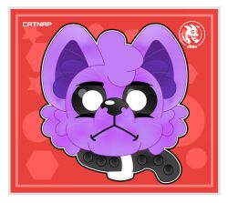  anthro black_nose black_sclera catnap catnap_(poppy_playtime) collar critters_(poppy_playtime) domestic_cat ears_up felid feline felis fur headshot_portrait hi_res jdbo-arts looking_at_viewer male mammal mob_entertainment poppy_playtime portrait purple_body purple_fur purple_head purple_inner_ear red_background serious simple_background smiling_critters solo white_eyes 