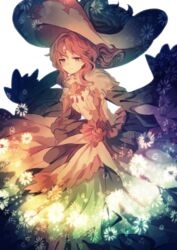  bad_id bad_pixiv_id closed_mouth dress female floral_print granblue_fantasy hat highres lennah long_dress long_hair long_sleeves looking_to_the_side namakuby rainbow_gradient red_hair simple_background solo white_background 