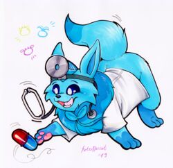  cosplay doctor dr._mario dr._mario_(character) drugs eevee eeveelution fan_character feral generation_1_pokemon generation_4_pokemon glaceon halloween holidays hotcoffeecat mario_bros nintendo pills pokemon pokemon_(species) shiver_(shivereevee) simple_background solo 