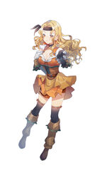  absurdres alternate_costume bad_id bad_twitter_id black_gloves blonde_hair boots breasts brigid_(fire_emblem) brigid_(pirate)_(fire_emblem) brown_eyes choker cleavage closed_mouth commission commissioner_upload dress elbow_gloves female fire_emblem fire_emblem:_genealogy_of_the_holy_war gloves headband highres inkanii long_hair pirate pirate_costume solo thighhighs wavy_hair 