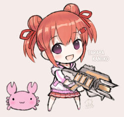  :d animal apex_legends bad_id bad_pixiv_id brown_hair capriccio charge_rifle chibi commentary_request crab dated double_bun female full_body gun hair_between_eyes hair_bun hair_ornament hair_ribbon hairclip holding holding_gun holding_weapon indie_virtual_youtuber jacket long_sleeves looking_at_viewer open_mouth photoshop_(medium) pink_footwear pleated_skirt purple_eyes red_ribbon red_skirt ribbon shoes sidelocks signature skirt smile solo standing taraba_kaniko twintails virtual_youtuber weapon white_jacket 