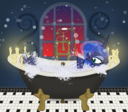  absurd_res alicorn bath bathroom bathtub blowing_soap_bubbles blue_hair bubble bubble_bath candle candlelight claw_foot_bathtub emu34b equid equine ethereal_hair faucet female feral floor friendship_is_magic hair hasbro hi_res horn horse light lying mammal mega_spark my_little_pony mythological_creature mythological_equine mythology on_back partially_submerged pony princess_luna_(mlp) relaxing shower_head smile soap_bubbles solo tile tile_floor twilight window wings 