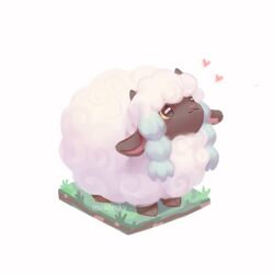  :3 artist_name black_eyes closed_mouth colored_sclera commentary english_commentary grass heart looking_up mootecky no_humans pokemon pokemon_(creature) sheep smile solo standing watermark white_background wooloo yellow_sclera 