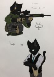  absurd_res anthro clothed clothing domestic_cat eyewear felid feline felis glasses gun handgun hi_res male mammal mercenary military necktie ranged_weapon soldier solo suit vincent_deacon_mcloughlin warrior weapon zhs zzinhimsum 