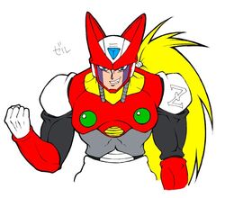  1boy bad_id bad_pixiv_id blonde_hair blue_eyes cell_(dragon_ball) clenched_hand cosplay dragon_ball dragon_ball_z grin long_hair looking_at_viewer lowres male_focus mega_man_(series) mega_man_x_(series) parody perfect_cell pun seiryu_keita smile solo upper_body very_long_hair zero_(mega_man) zero_(mega_man)_(cosplay) 