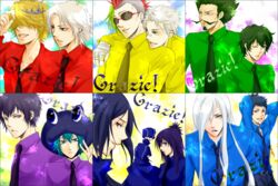  6+boys aqua_eyes aqua_hair bandage belphegor_(reborn) black_hair blonde_hair blue_eyes blue_hair blue_shirt brown_eyes chrome_dokuro collared_shirt earrings facial_hair female fran_(reborn) glasses gokudera_hayato gray_eyes green_eyes green_hair green_shirt grey_eyes grey_hair hair_over_eyes hat hibari_kyouya highres jewelry katekyo_hitman_reborn katekyo_hitman_reborn! lambo leviathan_(reborn) long_hair lussuria male mammon_(reborn) mohawk moustache multiple_boys necktie purple_eyes red_eyes red_shirt rokudou_mukuro sasagawa_ryohei sasagawa_ryouhei scar shirt short_hair shueisha silver_hair smile sunglasses superbi_squalo tiara tie topet white_hair yamamoto_takeshi yellow_shirt 