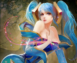  aqua_hair blue_eyes blue_hair kaze_no_gyouja league_of_legends sona_buvelle twintails 