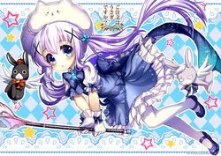  abondz animal anko_(gochuumon_wa_usagi_desu_ka?) blue_eyes blush bunny dress gochuumon_wa_usagi_desu_ka? kafuu_chino pantyhose pink_hair staff tippy_(gochuumon_wa_usagi_desu_ka?) twintails weapon 