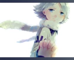  1boy blue_eyes commentary_request fubuki_shirou hakuren holding_hands inazuma_eleven inazuma_eleven_(series) interlocked_fingers letterboxed male_focus out_of_frame pov pov_hands scarf solo_focus wato_samirika white_hair 