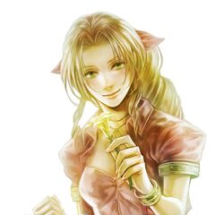  aerith_gainsborough bracelet brown_hair choker commentary_request cropped_jacket drill_hair female final_fantasy final_fantasy_vii flower green_eyes hair_ribbon jewelry long_hair md5_mismatch ponytail ribbon side_drill simple_background solo tetra_takamine tri_drills 