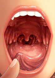  artist_name close-up commentary english_commentary felarya female finger_to_tongue fingernails highres karbo lips open_mouth photoshop_(medium) pov saliva solo subeta teeth tongue tongue_out uvula 