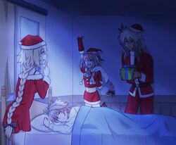  3boys ahoge astolfo_(fate) bangs belt black_ribbon blonde_hair box braid brown_hair christmas christmas_outfit closed_eyes dark_skin dress eyebrows_visible_through_hair fate/apocrypha fate_(series) female female fokwolf gift gift_bag gift_box green_eyes hair_ornament hair_ribbon hat high_resolution holding_gift jeanne_d&#039;arc_(fate) long_braid long_hair long_pants long_sleeves male male_focus multicolored_hair multiple_boys navel oerba_yun_fang one_eye_closed pants pillow pillow_hug pink_eyes pink_hair purple_eyes purple_hair red_dress red_pants red_skirt ribbon saber_of_black santa_costume santa_dress santa_gloves santa_hat scar shirt short_hair sieg_(fate/apocrypha) silver_hair single_braid skirt sleeping tied_hair trap two-tone_hair very_long_hair white_shirt 