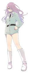  boots female female full_body hand_on_hip idou_kyoushitsu long_hair ootori_miou purple_eyes purple_hair sabagebu! shorts simple_background smile solo white_background 