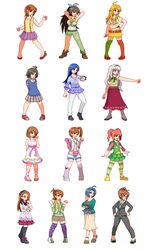  6+girls akizuki_ritsuko amami_haruka commentary_request futami_ami futami_mami ganaha_hibiki hagiwara_yukiho hoshii_miki idolmaster idolmaster_(classic) kikuchi_makoto kisaragi_chihaya minase_iori miura_azusa multiple_girls pantyhose pixel_art shijou_takane takatsuki_yayoi thighhighs yoshihiko_(eris0424) 