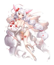  ahoge animal_ears arm_ribbon back_bow bare_shoulders blush bow breast_press breasts choker cleavage closed_mouth clothing_cutout covered_navel cutout_below_navel elbow_gloves female flower fox_ears frilled_choker frilled_leotard frills full_body garter_straps gloves hair_flower hair_ornament heart_cutout high_heels holding holding_pillow hypnos_(panilla_the_revival) leotard long_hair looking_at_viewer marmoset_(marmoset0) multi-tied_hair panilla_the_revival petals pillow red_flower red_ribbon red_rose ribbon rose simple_background skindentation smile solo stiletto_heels strapless strapless_leotard thighhighs twintails unaligned_breasts veil very_long_hair white_background white_bow white_footwear white_gloves white_hair white_leotard white_theme white_thighhighs white_veil 