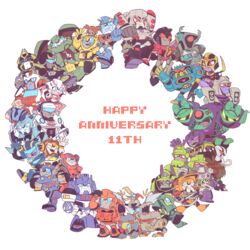  ^_^ anniversary arcee autobot black_hair blackarachnia blitzwing blurr_(transformers) bulkhead bumblebee_(transformers) character_request chibi clenched_hands cliffjumper closed_eyes dark-skinned_female dark-skinned_male dark_skin decepticon drift_(transformers) everyone grimlock isaac_sumdac jazz_(transformers) jetfire lockdown_(transformers) looking_up lugnut_(transformers) mecha megatron mijinkotail029 mixmaster one_eye_closed open_mouth optimus_prime optimus_prime_(animated) prowl_(transformers) ratchet_(transformers) red_hair robot sari_sumdac science_fiction scrapper_(transformers) shockwave_(transformers) slag_(transformers) smile soundwave_(transformers) starscream swoop_(transformers) transformers transformers_animated twintails ultra_magnus white_background 