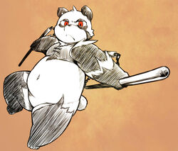  2015 anthro bear belly biped chiro_(artist) clothed clothing fanfan giant_panda kemono male mammal navel red_eyes slightly_chubby solo weapon 