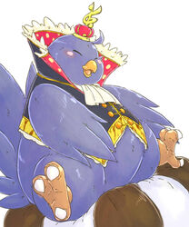  avian belly blush chiro_(artist) chocobo closed_eyes clothed clothing crown fat_chocobo final_fantasy headgear kemono male overweight overweight_male semi-anthro simple_background sitting solo square_enix white_background 