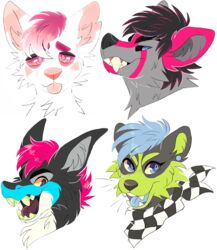  black_body black_ears black_eyebrows black_fur black_hair black_kerchief black_neckerchief black_nose black_sclera blep blue_body blue_eyes blue_fur blue_hair blue_piercing blue_tongue canid cheek_tuft ear_piercing eyebrows facial_tuft fangs fur gauged_ear green_body green_fur green_inner_ear green_teeth grey_body grey_ears grey_fur grey_inner_ear grey_inner_ear_fluff grin hair happy headshot_portrait inner_ear_fluff kerchief looking_aside looking_at_viewer mammal multicolored_kerchief multicolored_neckerchief multiple_images neck_tuft neckerchief open_mouth open_smile orange_sclera piercing pink_body pink_ears pink_eyes pink_fur pink_hair pink_inner_ear pink_inner_ear_fluff pink_nose pink_sclera pink_tongue portrait princelykaden red_tongue simple_background smile teeth tongue tongue_out tuft two_tone_kerchief two_tone_neckerchief white_background white_body white_ears white_fur white_hair white_kerchief white_neckerchief 