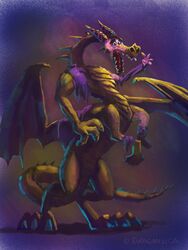  3:4 brown_hair clothing dragon dragon_taur dragonsica hair humor long_tongue male mid_transformation mythological_creature mythological_scalie mythology purple_clothing purple_shirt purple_topwear red_wings scales scalie shirt shocked solo tail taur tongue topwear transformation wings yellow_body yellow_scales 