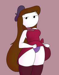  1girls beret brown_hair clothed clothing dress female female_only fully_clothed let_me_explain_studios long_hair muffintop no_mouth panties purple_panties rebecca_parham skirt skirt_lift solo tagme thick_thighs underwear youtube youtuber 