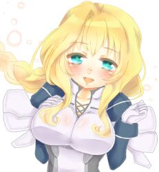  :d blonde_hair blue_eyes bodysuit breasts female female gloves kyoukai_senjou_no_horizon kyoukaisenjou_no_horizon mary_stuart open_mouth smile solo 