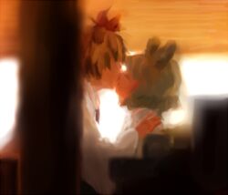  2girls bad_id bad_pixiv_id closed_eyes hand_on_shoulder kissing lowres multiple_girls nazrin orechan toramaru_shou touhou yuri 