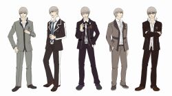  1boy alternate_costume ayachu commentary_request cosplay costume_chart crossed_arms dress_shirt gekkoukan_high_school_uniform glasses grey_eyes grey_hair hand_in_pocket headphones headphones_around_neck kanzato_shin kanzato_shin_(cosplay) male_focus multiple_persona naginomori_gakuen_high_school_uniform narukami_yuu necktie persona persona_1 persona_2 persona_3 persona_4 persona_trinity_soul school_uniform seven_sisters_high_school_uniform shirt smile st._hermelin_school_uniform suou_tatsuya suou_tatsuya_(cosplay) toudou_naoya toudou_naoya_(cosplay) yasogami_school_uniform yuuki_makoto_(persona_3) yuuki_makoto_(persona_3)_(cosplay) 