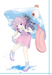  commentary_request female hair_ornament hamaken._(novelize) highres karakasa_obake neptune_(neptunia) neptune_(series) purple_eyes purple_hair solo umbrella 