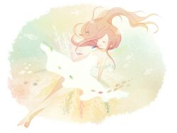  air_bubble ayu_(mog) bad_id bad_pixiv_id blush bubble closed_eyes dress female fish floating_hair long_hair open_mouth original pink_hair smile solo submerged underwater 