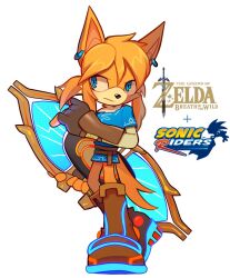  alternate_species anthro blonde_hair blue_eyes boots breath_of_the_wild canid canine clothing crossover ear_piercing ear_ring english_text fingerless_gloves footwear furrification gloves hair handwear link male mammal nintendo piercing ring_piercing sega simple_background solo sonic_riders sonic_the_hedgehog_(series) surfboard text the_legend_of_zelda theadamay1 