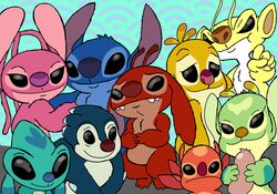  2020 3_toes 5_fingers alien alien_humanoid angel_(lilo_and_stitch) angry antennae_(anatomy) arm_markings belle_(lilo_and_stitch) black_eyes blue_body blue_fur bonnie_(lilo_and_stitch) brown_nose countershading dipstick_antennae dipstick_ears disney ear_markings ears_down experiment_(lilo_and_stitch) eyebrows facial_markings feet female fibber fingers flat_colors food forehead_markings fur gesture glistening glistening_eyes green_body green_fur group group_picture hand_gesture hand_on_shoulder head_markings head_tuft hi_res holding_food holding_object humanoid kajabuubuu leroy_(lilo_and_stitch) lilo_and_stitch looking_at_viewer male markings meat multi_ear multicolored_antennae multicolored_ears orange_body orange_fur pink_body pink_fur pivoted_ears raised_finger raised_index_finger raised_inner_eyebrows red_body red_fur red_nose reuben_(lilo_and_stitch) sausage semi-anthro simple_background smile sparky_(lilo_and_stitch) spike_(lilo_and_stitch) spikes stitch_(lilo_and_stitch) toes tuft worried_look 