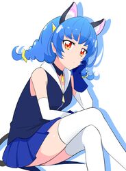  animal_ears bad_id bad_pixiv_id blue_cat_(precure) blue_gloves blue_hair blue_jacket blue_skirt cat_ears cat_tail crossed_legs detached_sleeves extra_ears female gloves haruzu2000 head_rest highres jacket long_hair long_sleeves miniskirt orange_eyes pleated_skirt pointy_ears precure shadow simple_background sitting skirt sleeveless sleeveless_jacket solo star_twinkle_precure tail thighhighs white_background white_sleeves white_thighhighs yuni_(precure) zettai_ryouiki 