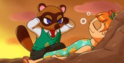  2021 angry animal_crossing anthro blue_eyes canid canine cherishcat clothed clothing cloud dress duo female hair hi_res human humor image_comics invincible_(comics) lying lying_on_ground male mammal meme multicolored_body necktie nintendo on_back on_ground orange_hair outside raccoon_dog signature smile sweater tanuki think_mark_think! tom_nook_(animal_crossing) topwear two_tone_body villager_(animal_crossing) 