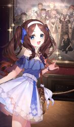  :d atlas_academy_uniform bag baker_nemo_(fate) belt blue_eyes blue_ribbon blue_shirt blush breasts brown_bag brown_hair captain_nemo_(fate) cayenne_(fate) cerejeira_elron chaldea_staff_uniform commentary_request cowboy_shot engineer_nemo_(fate) fate/grand_order fate_(series) female game_asset goredolf_musik hair_ribbon hairband indoors jingle_abel_meuniere kawata_(fate) kt._(kaisou-notagui) layered_skirt leonardo_da_vinci_(fate) leonardo_da_vinci_(rider)_(fate) long_hair looking_at_viewer marcus_(fate) mash_kyrielight mash_kyrielight_(chaldea_uniform) miniskirt nemo_(fate) novum_chaldea off-shoulder_shirt off_shoulder official_alternate_costume official_art open_mouth parted_bangs partial_commentary photo_(object) picture_frame pointing professor_nemo_(fate) ribbon shirt sidelocks sion_eltnam_(type-moon) sion_eltnam_sokaris skirt small_breasts smile solo sparkle third-party_source twintails watch white_belt white_hairband white_skirt wristwatch 