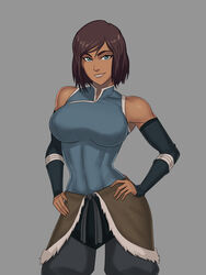  1girls abs avatar_the_last_airbender breasts clothed clothing dark-skinned_female dark_skin female female_focus female_only female_protagonist fit fit_female fully_clothed huge_breasts inuit korra large_breasts looking_at_viewer short_hair simple_background smile smiling_at_viewer solo sunsetriders7 the_legend_of_korra tomboy tribal water_tribe 