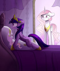  2016 absurd_res alicorn bed being_watched body_pillow caught color_edit colored crown cutie_mark dakimakura dakimakura_pillow duo equid equine feathered_wings feathers female feral friendship_is_magic fur furniture grinding hair hasbro headgear hi_res horn inside looking_at_another magnaluna mammal masturbation multicolored_hair my_little_pony mythological_creature mythological_equine mythology on_bed pillow pillow_humping pink_hair pink_tail princess_celestia_(mlp) princess_molestia purple_body purple_eyes purple_feathers purple_fur purple_hair shocked straddling tail third-party_edit tiara twilight_sparkle_(mlp) white_body white_feathers white_fur wide_eyed wings 