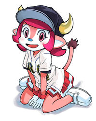  anthro blush bottomwear bovid bovine buffalo_bell clothed clothing female footwear gloves handwear horn kemono mammal mascot muramasa_mikado nippon_professional_baseball orix_buffaloes shoes skirt solo 