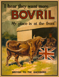  1915 20th_century 2_horns absurd_res ambiguous_gender ancient_art booth bovid bovine bovril brown_body brown_clothing brown_coat brown_fur brown_topwear cattle clothed clothing coat dialogue english_text facial_hair feral feral_focus flag flag_(object) fully_clothed fur grass group hand_in_pocket hat headgear headwear hi_res holding_object holding_pen hooves horn human male mammal military_cap military_uniform moustache open_mouth open_smile outside paper pen plant pockets poster poster_template quadruped sitting smile solo_focus standing tail tail_tuft talking_feral tan_body tan_skin text topwear traditional_media_(artwork) tree trio tuft uniform united_kingdom unknown_artist writing_text 