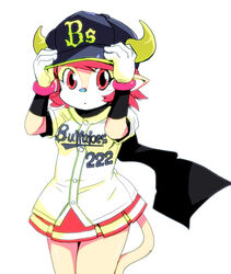  anthro bottomwear bovid bovine buffalo_bell clothed clothing female hat headgear headwear kemono mammal mascot muramasa_mikado nippon_professional_baseball orix_buffaloes skirt solo 