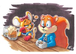  2023 alcohol anthro bananameteor bar beer beer_mug beverage black_nose blue_clothing blue_hoodie blue_topwear blush bubble clothing colored_pencil_(artwork) conker conker&#039;s_bad_fur_day constricted_pupils countershade_fur countershading crossover diddy_kong_racing donkey_kong_(series) drunk drunk_bubble duo female fluffy fluffy_tail fur gloves handwear holding_object hoodie interspecies looking_at_another male male/female mammal mouse murid murine nintendo open_mouth open_smile orange_body orange_fur pipsy_the_mouse pupils rareware red_clothing red_gloves red_handwear rodent sciurid signature small_pupils smile substance_intoxication tail tan_body tan_fur topwear traditional_media_(artwork) tree_squirrel white_clothing white_gloves white_handwear yellow_body yellow_fur yellow_tail 