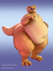  3:4 3_toes 3d_(artwork) 4_fingers absurd_res anthro belly big_belly bird_dog blender_(artwork) blender_cycles_(artwork) blue_eyes canid canine canis digital_media_(artwork) domestic_dog feet fingers golden_retriever hand_on_belly hi_res huge_belly huge_thighs hunting_dog labrador male mammal obese overweight questionable_aesthetics_(artist) retriever simple_background solo standing tail thick_thighs toes watermark wide_hips yellow_body 